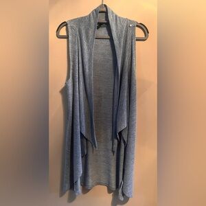 Olivia Sky Draped Heather Blue Open Sleeveless Cardigan, Size Large, 36" Long